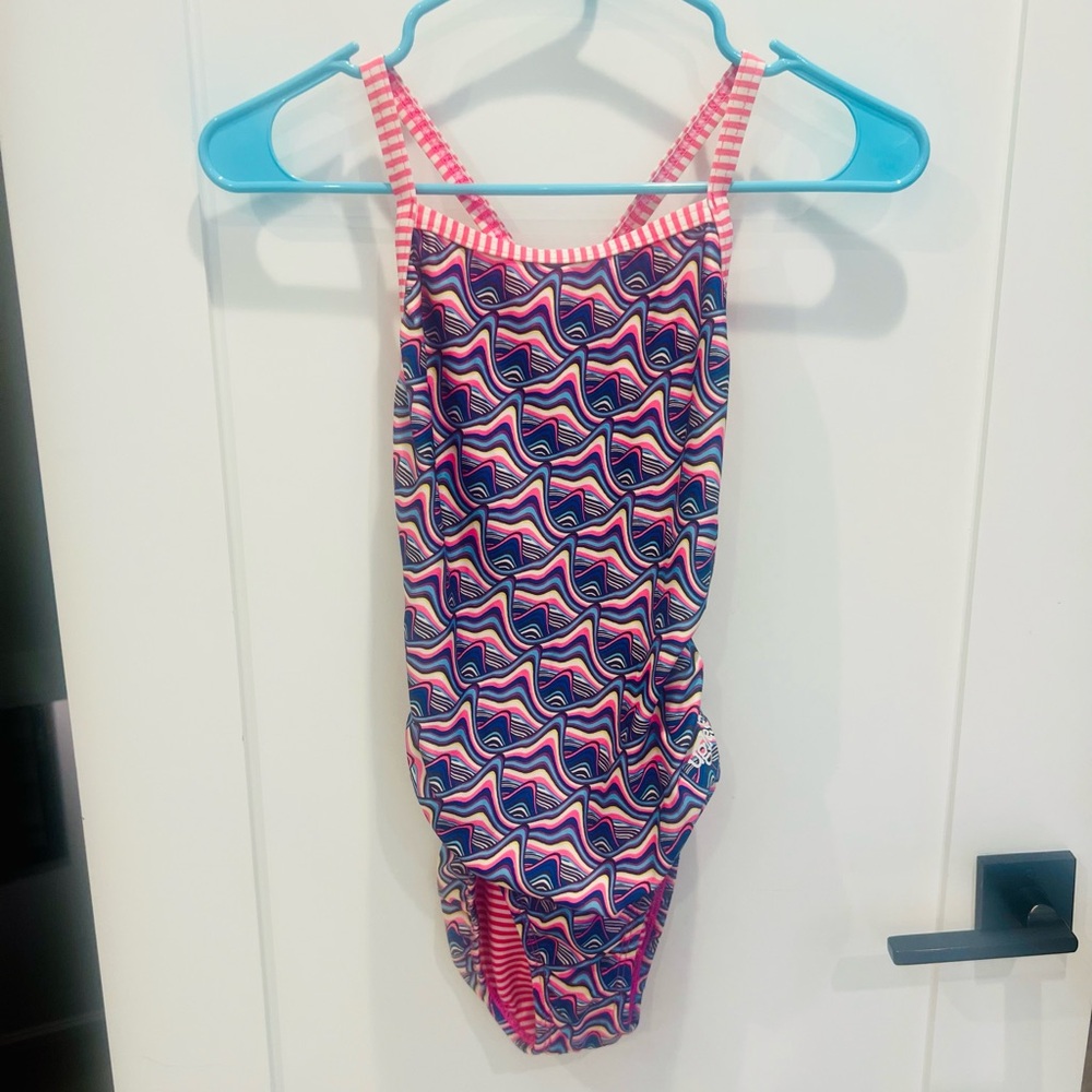 Kids Pink and Blue Patterned One-Piece Swimsuit